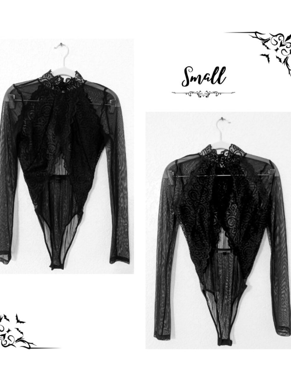 Lulus Goth Black Lace Mock Neck Bodysuit Small Dark Feminine Witchy Romantic